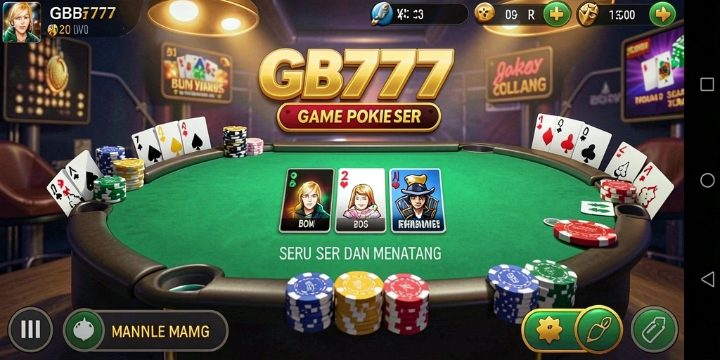 Screenshot menunjukkan gameplay Poker yang mendebarkan di GB777.