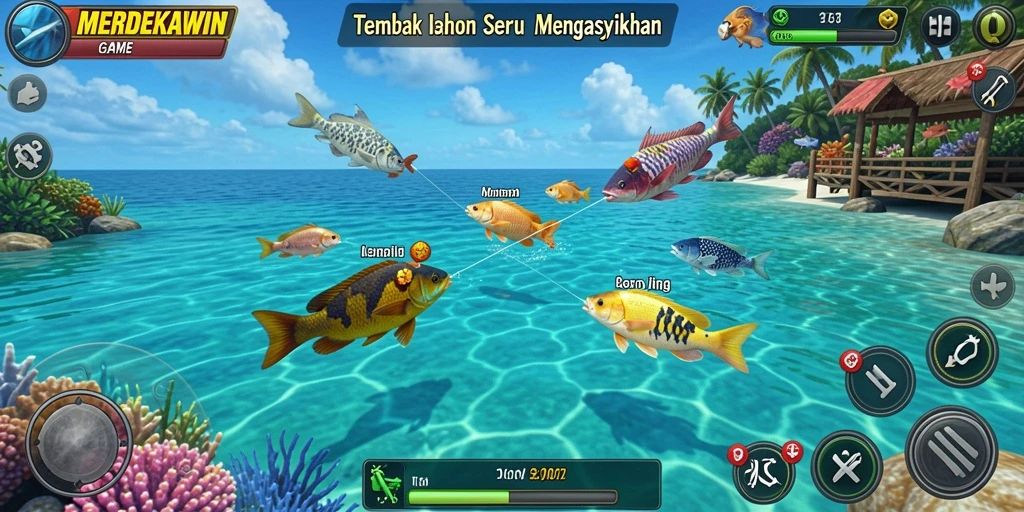 Tampilan seru gameplay Tembak Ikan di MERDEKAWIN.