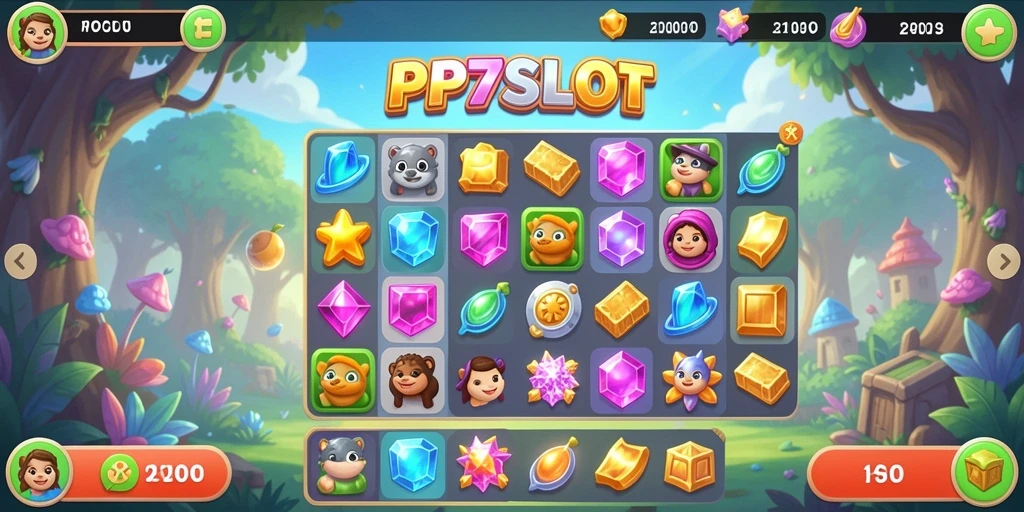 Tampilan seru gameplay PP7SLOT dalam match-3 yang penuh warna.