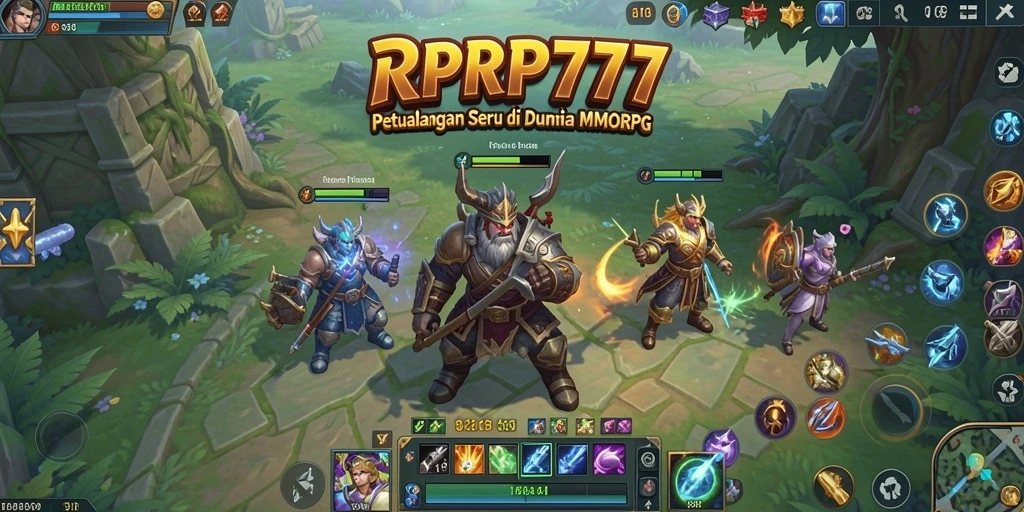 Tangkapan layar menampilkan pertarungan seru dalam RPRP777, menggambarkan dunia MMORPG yang luas.