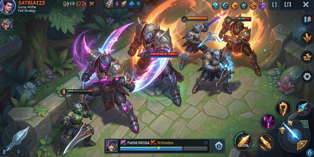 Tampilan gameplay SATRIA123 yang mendebarkan dengan aksi MOBA intens.