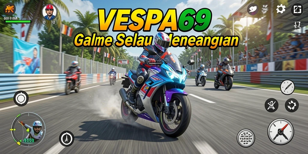 Tampilan gameplay VESPA69 dengan aksi balap yang mendebarkan.